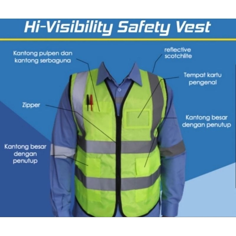 Rompi Safety IMJ Hi-Visibility Safety Vest With Reflective Stripes And Pockets