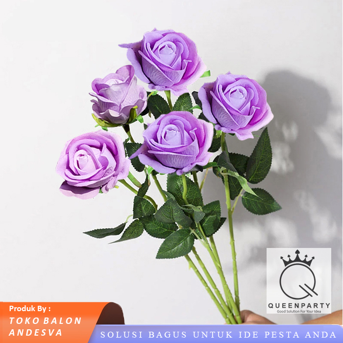 Bunga Mawar Ungu / Bunga Plastik Tanaman hias Artificial Mawar Ungu