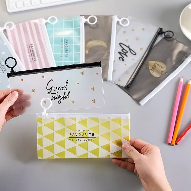 

Tempat pensil pulpen transparan Ziplock serbaguna lucu