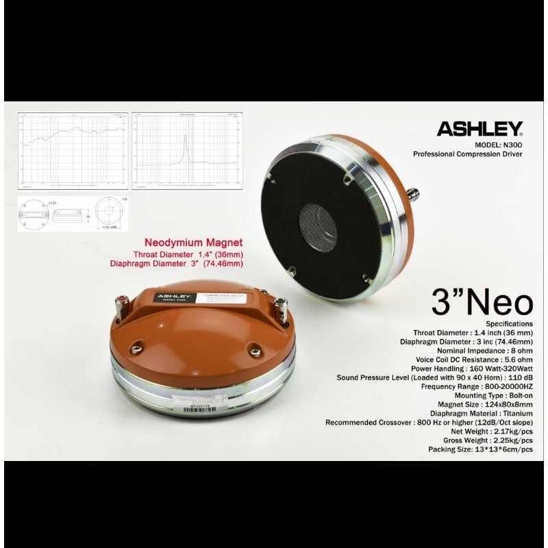 DRIVER TWEETER ASHLEY N300 N 300 COIL 3 NEODYMIUM OROGINAL TWEETER