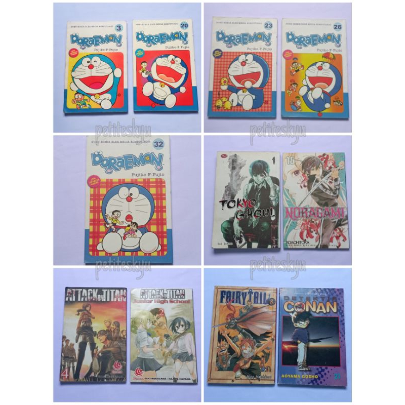 [ready] buku komik preloved/bekas/lama original murah (doraemon, tokyo ghoul, noragami, attack on ti