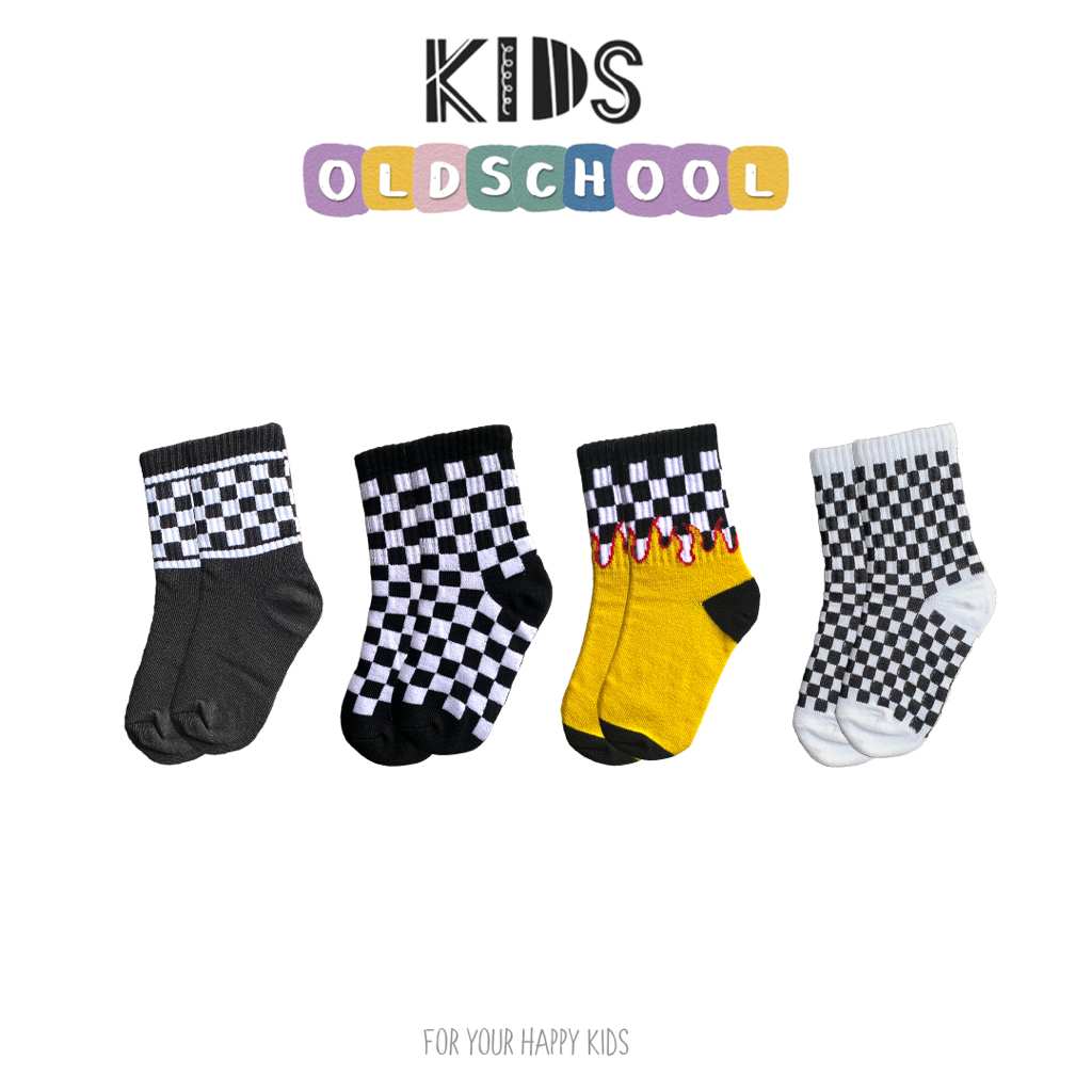 Kaos Kaki Anak Motif Catur Checkerboard Oldschool Unisex