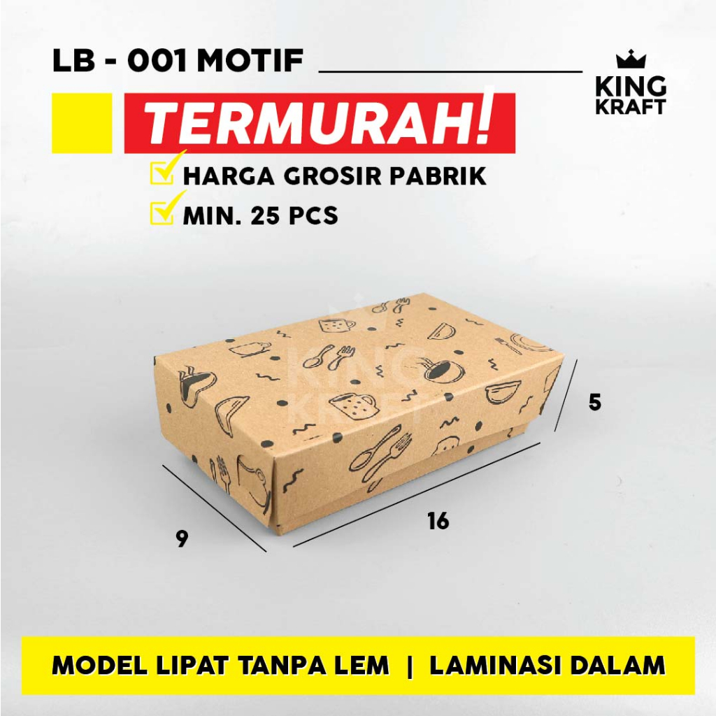 paper lunch box motif ayam geprek nasi goreng pecel lele 275gsm