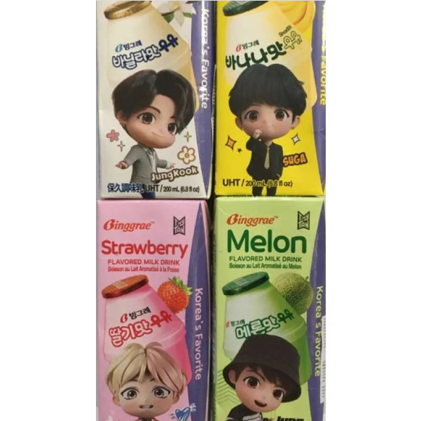 

BINGGRAE MILK BTS Edition Rasa Banana / Melon / Strawberry / Lychee&Peach - Susu Pisang Korea Import LOGO HALAL