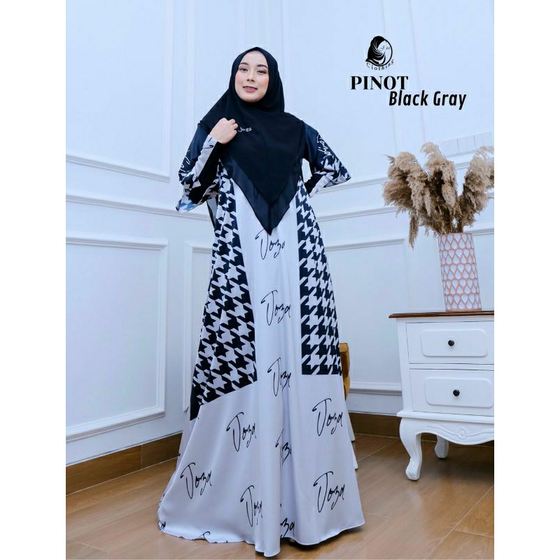 gamis pinot black gray syari joza clothing