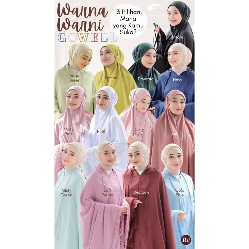 Mukena Gowell Dalanova Original - katun apollen polos renda adem lembut - travel lebaran idul fitri 