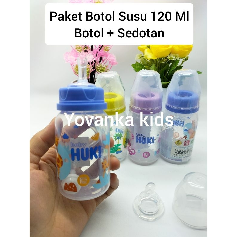 Paket Murah Botol Susu Huki DOT Gepeng+Sedotan 120 Ml BPA Free