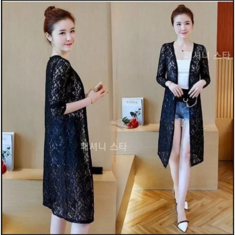 blezer brukat panjang atasan wanita brukat, cardigan auter brukat