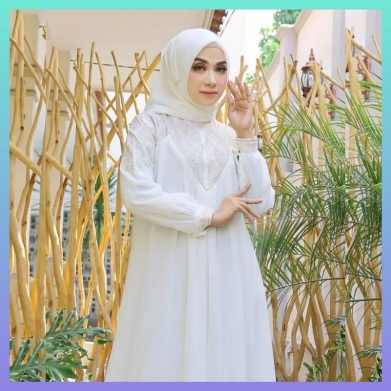 gamis free hijab bordir gamis terbaru gamis terlaris fashion wanita gamis anora putih