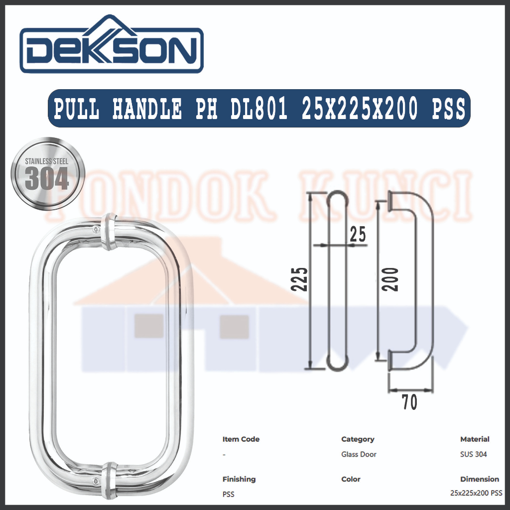 Gagang Tarikan Pintu Bentuk C Dekkson Pull Handle PH DL801 25X225X200 PSS