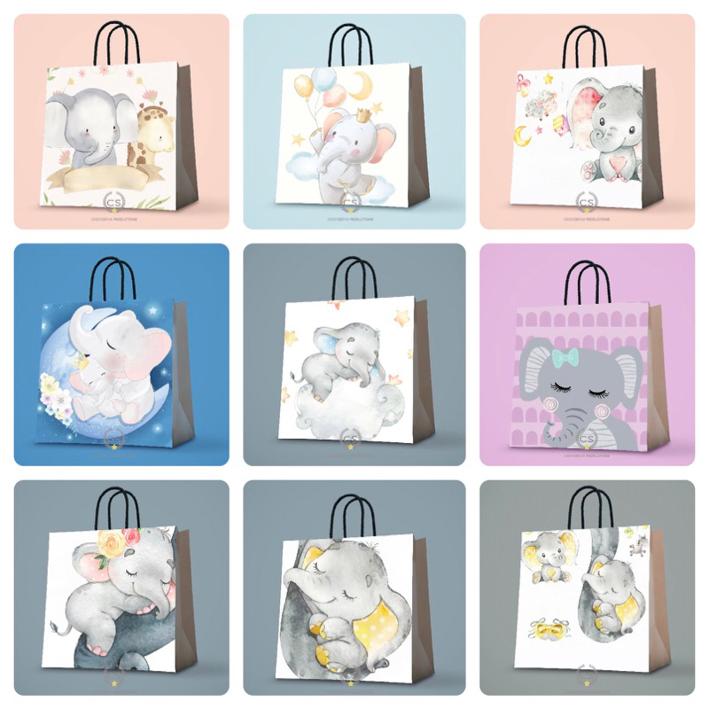 

Paper Bag Custom Cheviostar Lucu Goodie Bag Ulang Tahun anak Motif Gajah Hampers Birthday