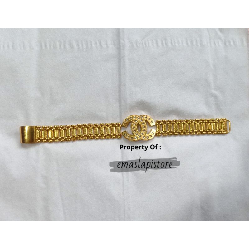 Gelang Mini Plat {C} Manik Hias Lapis Emas 999 Banjar