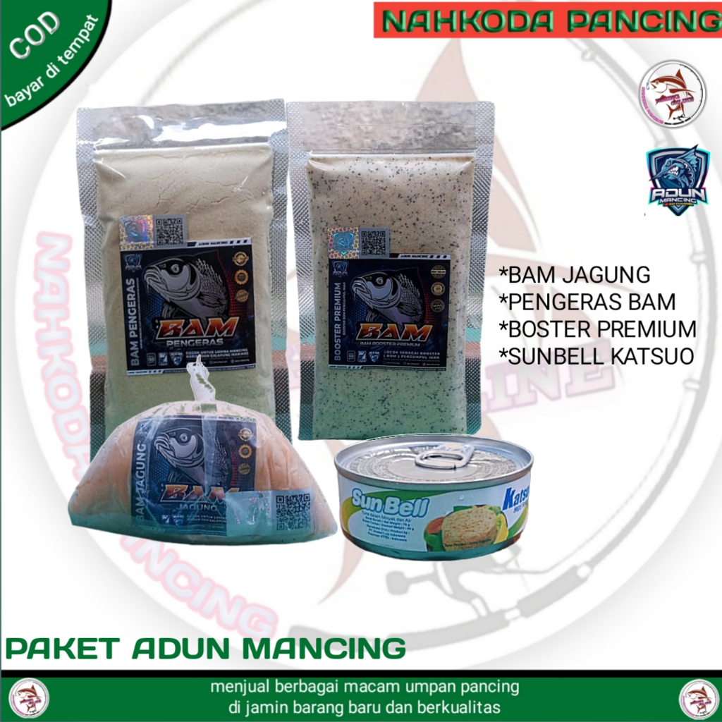 Bam Adun Pancing paket umpan booster / pengeras / sunbell / bam jagung cocok untuk ikan mas