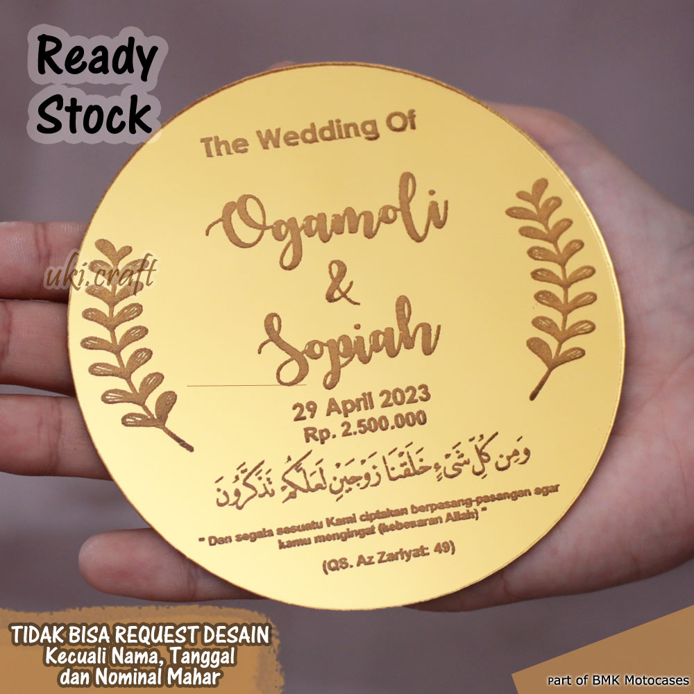 Bulatan Lingkaran Akrilik Mirror Gold Custom Nama Dekorasi Mahar