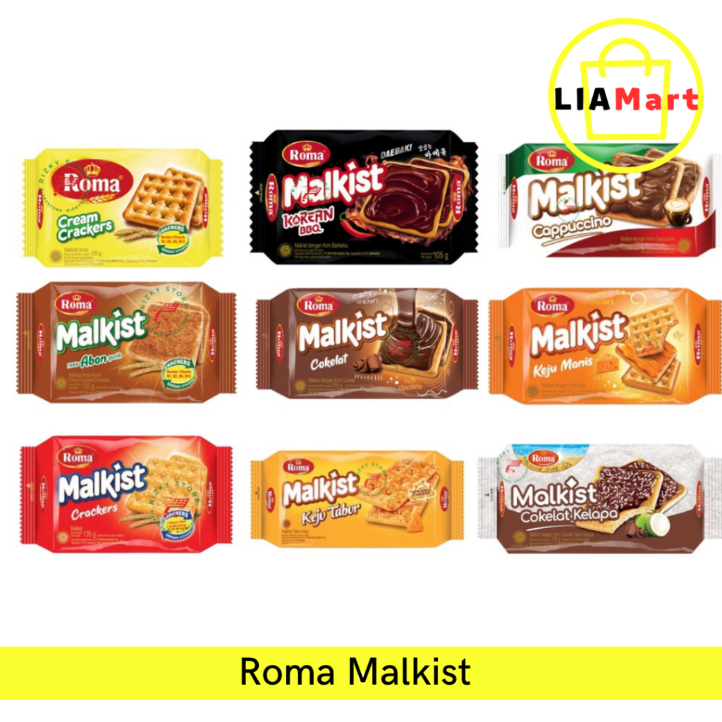 

Roma Malkist Crackers Kelapa Kopyor Coklat Abon Keju Panggang Keju Tabur