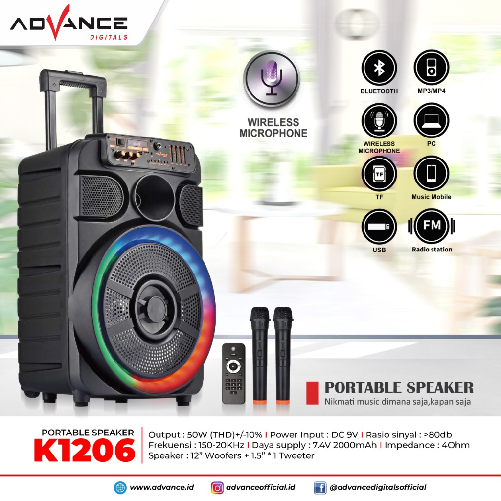 medan elektronik speaker ampli meeting advance bluetooth 12 inchi k1206