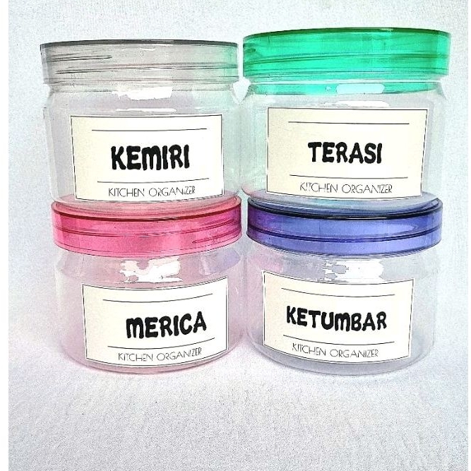 Toples plastik tempat bumbu dapur gratis stiker dan sendok kayu /Toples 350 ml