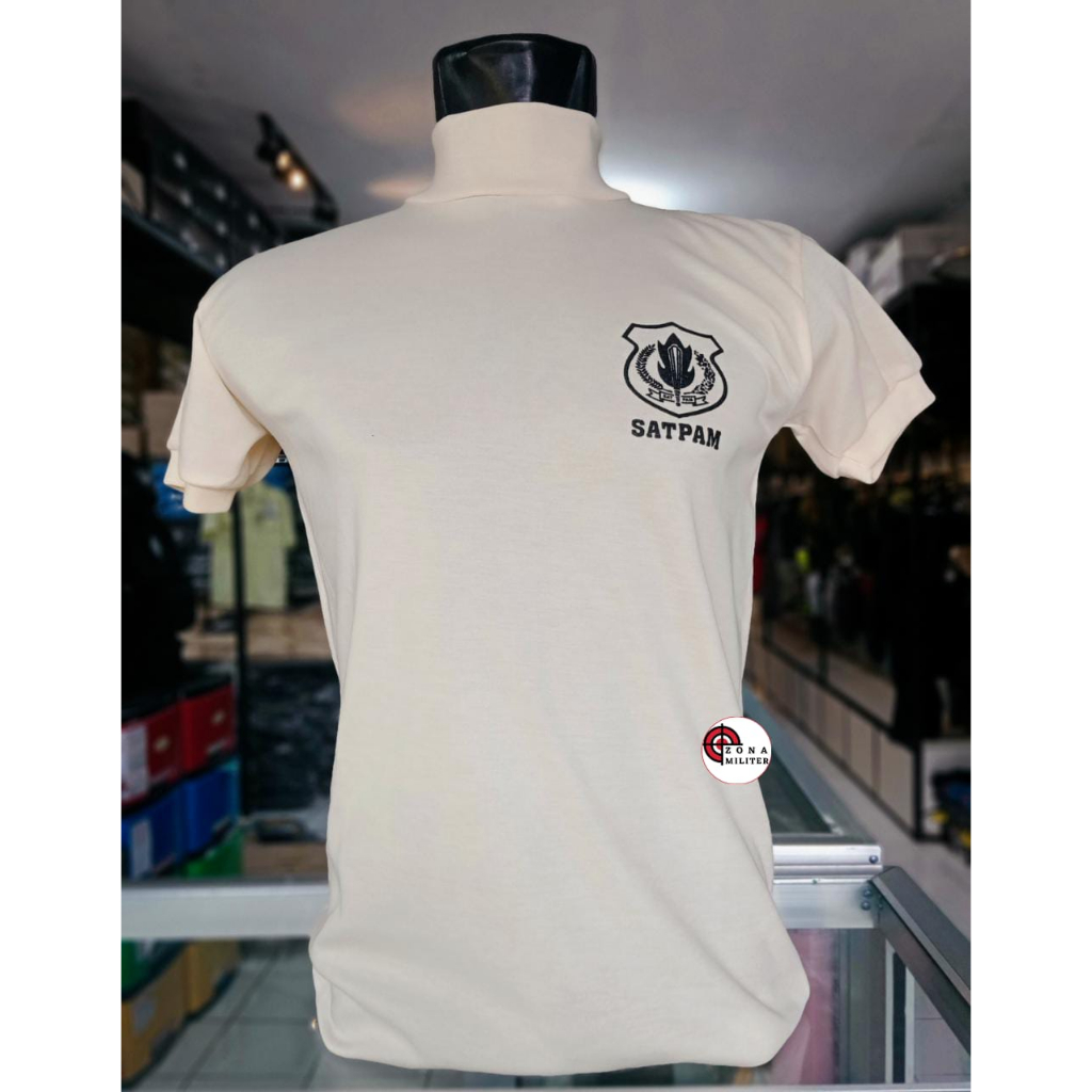 KAOS PDL SATPAM cream KERAH TINGGI |Kaos dalaman KAOS PDL SATPAM CREAM KERAH TINGGI