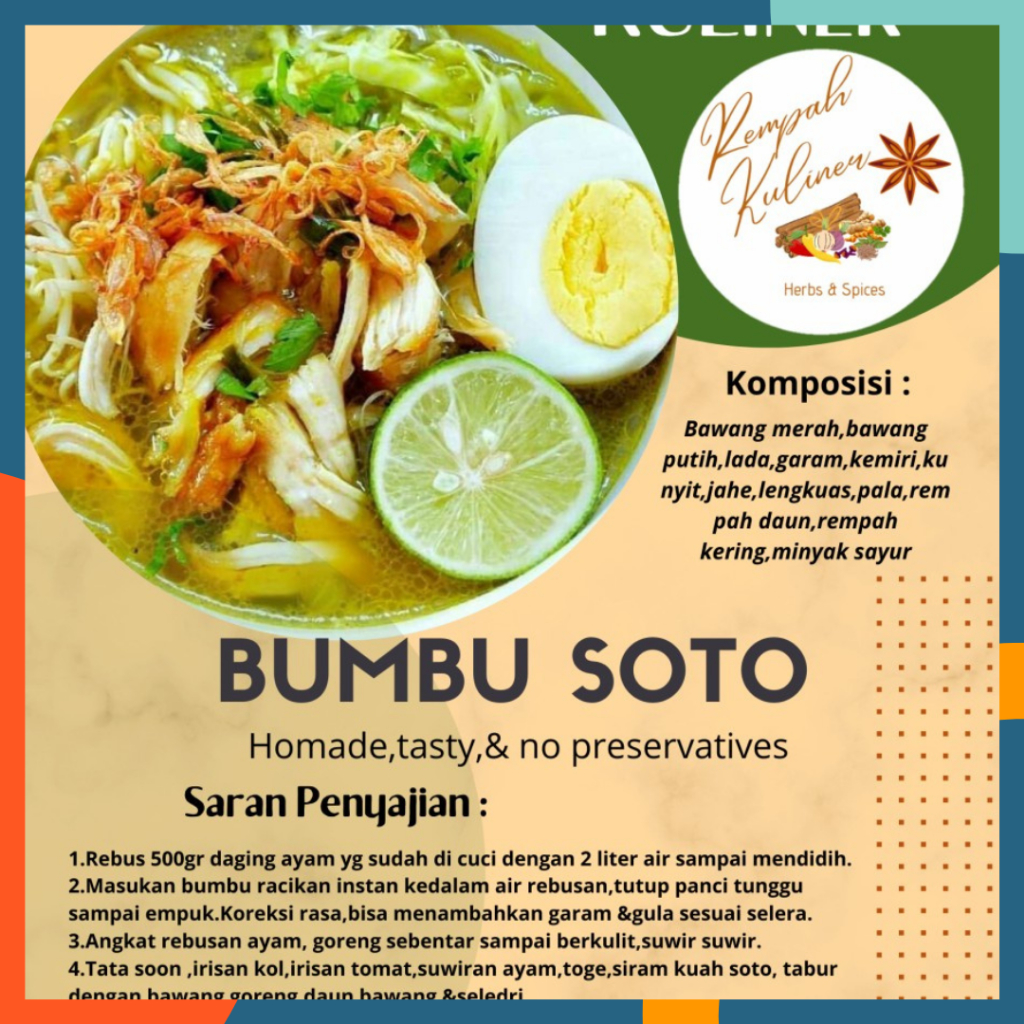

Bumbu Soto Rempah Rempah Kuliner / Bumbu Siap Saji / Bumbu racikan Instan - 150gr