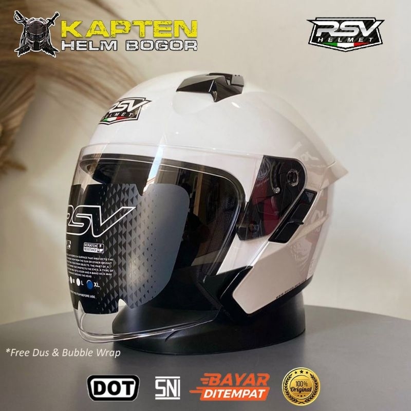 HELM RSV SV300 SOLID WHITE - HELM HALF FACE RSV DOUBLE VISOR