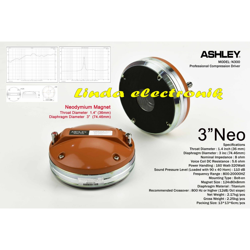 speaker tweeter compression driver ashley n300 neodymium magnet 3 inch