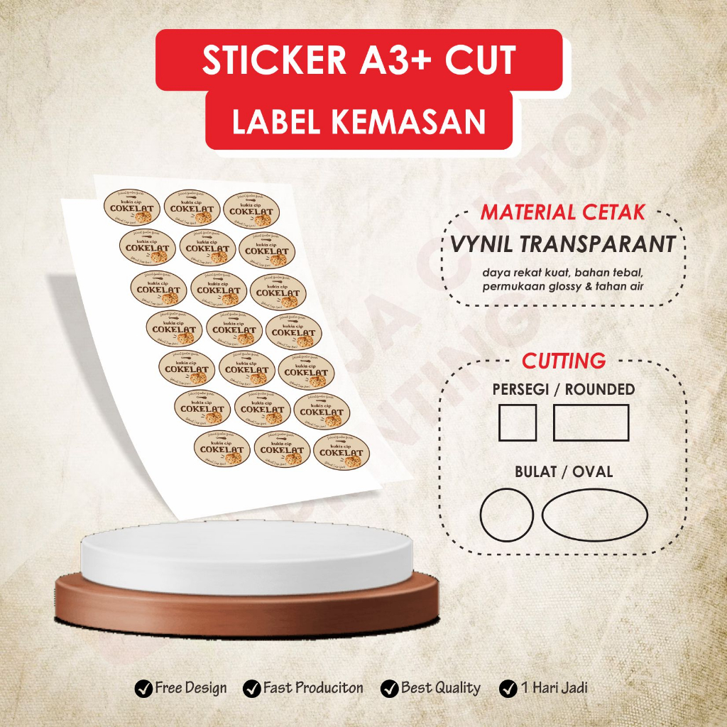 

RADJA CUSTOM CETAK STIKER LABEL TRANSPARANT ANTI AIR CUSTOM KEMASAN PRODUK OLSHOP - STICKER TRANSPARANT A3