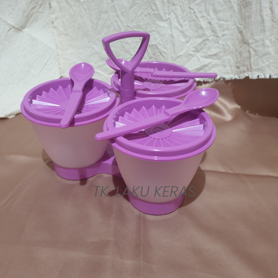 Tupperware Condimate Set ungu - wadah penyimpanan bumbu dapur kedap udara dengan handle dan sendok t