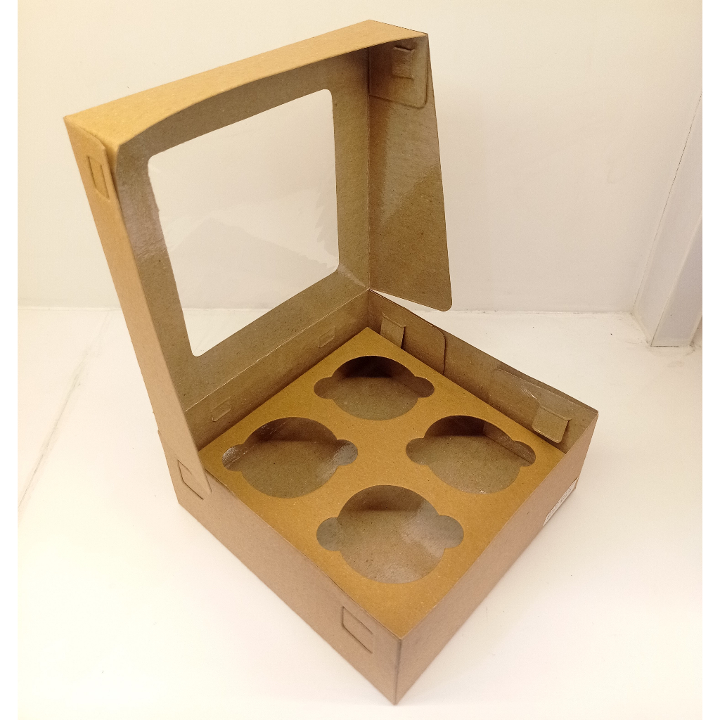 

10 pcs CUPCAKE BOX KRAFT MIKA 18X18X7 CM + INNER LUBANG 4 LAMINASI
