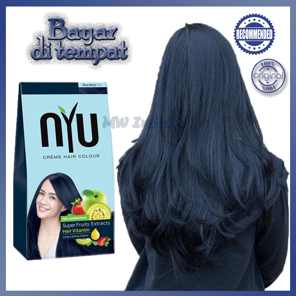 NYU Creme Hair Colour 30ml Blue Black Asli Tanpa Amonia Cat Rambut Korea Tanpa Di Bleaching Pewarna 