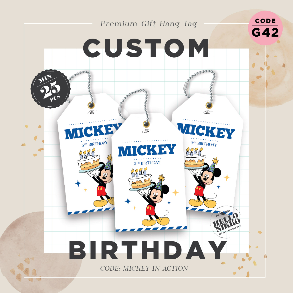 Gift tag birthday G42 - Mickey Mouse Ok kartu ucapan ulang tahun kid