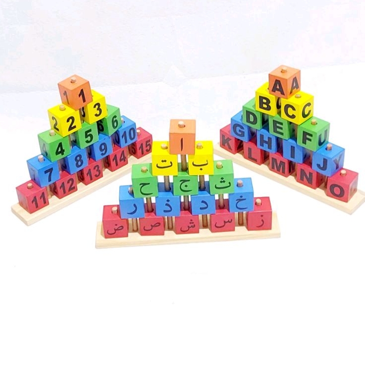 edukasianakpintar_indonesia - Mainan edukasi kayu - Piramid Huruf - Piramid  Angka - Piramid Hijaiah
