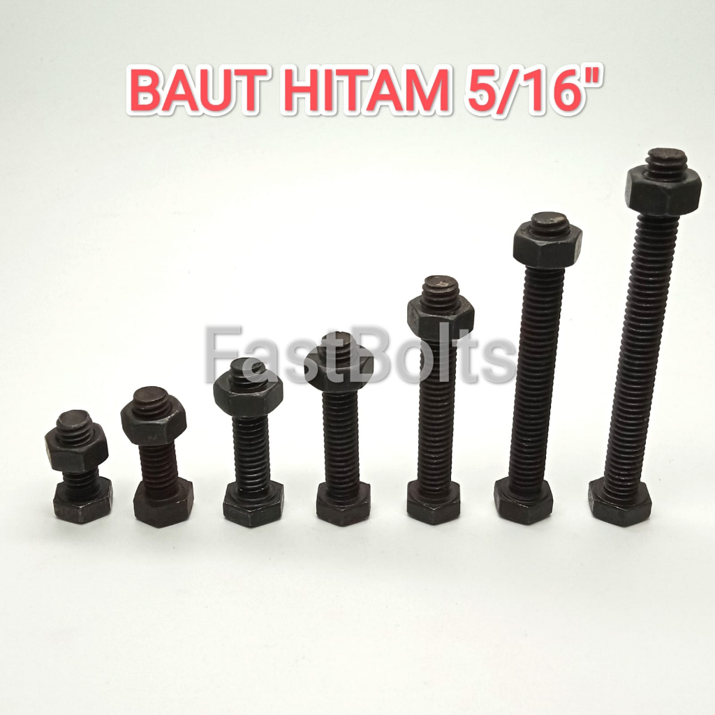 BAUT DAN MUR HITAM KUNCI 12 PANJANG 12,5CM (5/16"X5")