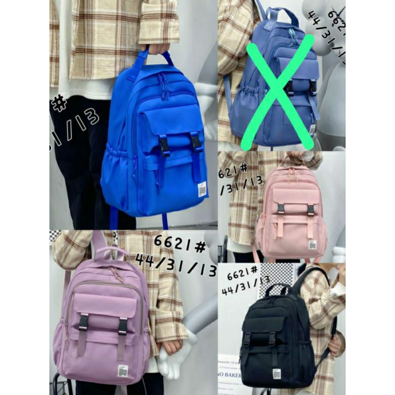 Tas Ransel Sekolah Fashion Korea 6621# Biru Tua Hitam Ungu Pink Termurah