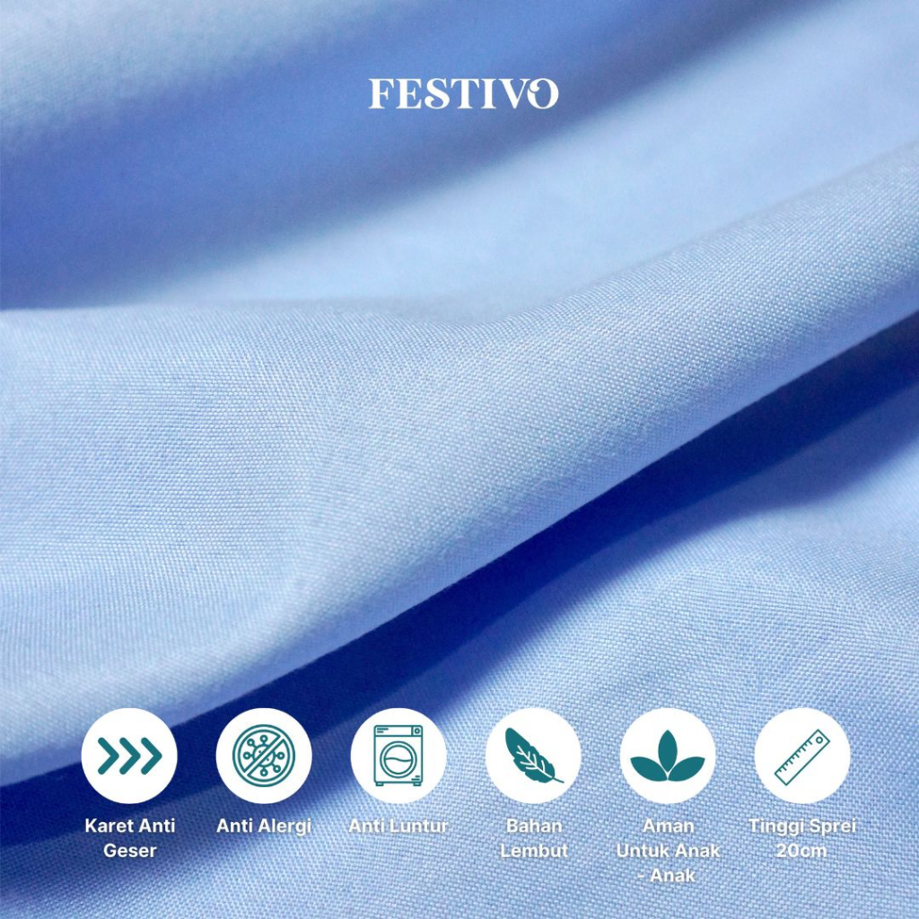 Sprei Set Festivo Ukuran 90x200 Warna Polos Tinggi 20cm