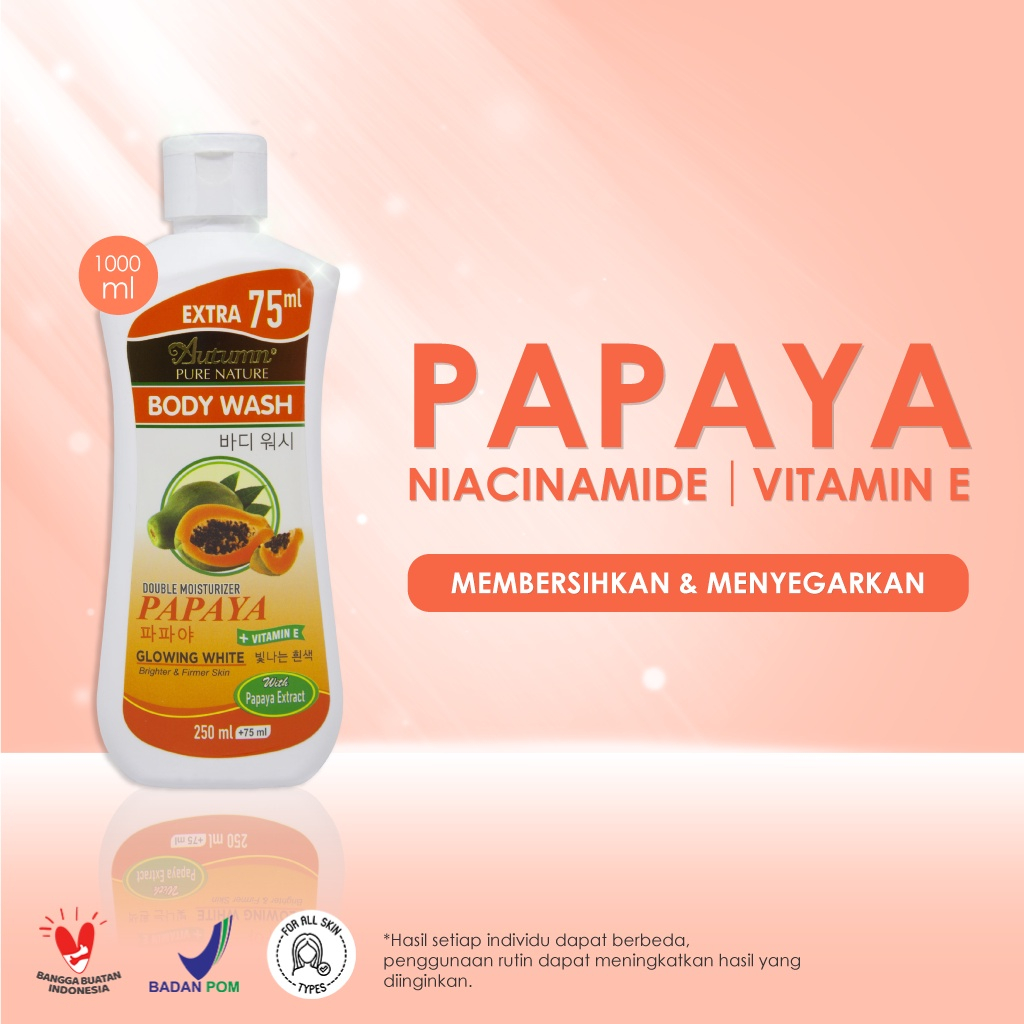 Autumn Glowing White Papaya Body Wash 250 ml + Extra 75ml (325ml) Promo Mitra/Sabun Mandi Alami