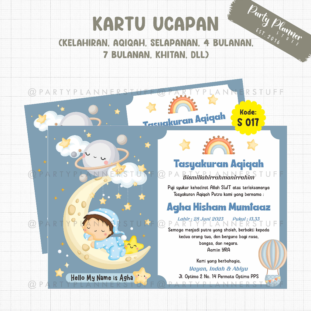 Kartu / stiker ucapan tasyakuran aqiqah / syukuran kelahiran / selamatan / ucapan tasmiyah / kartu u