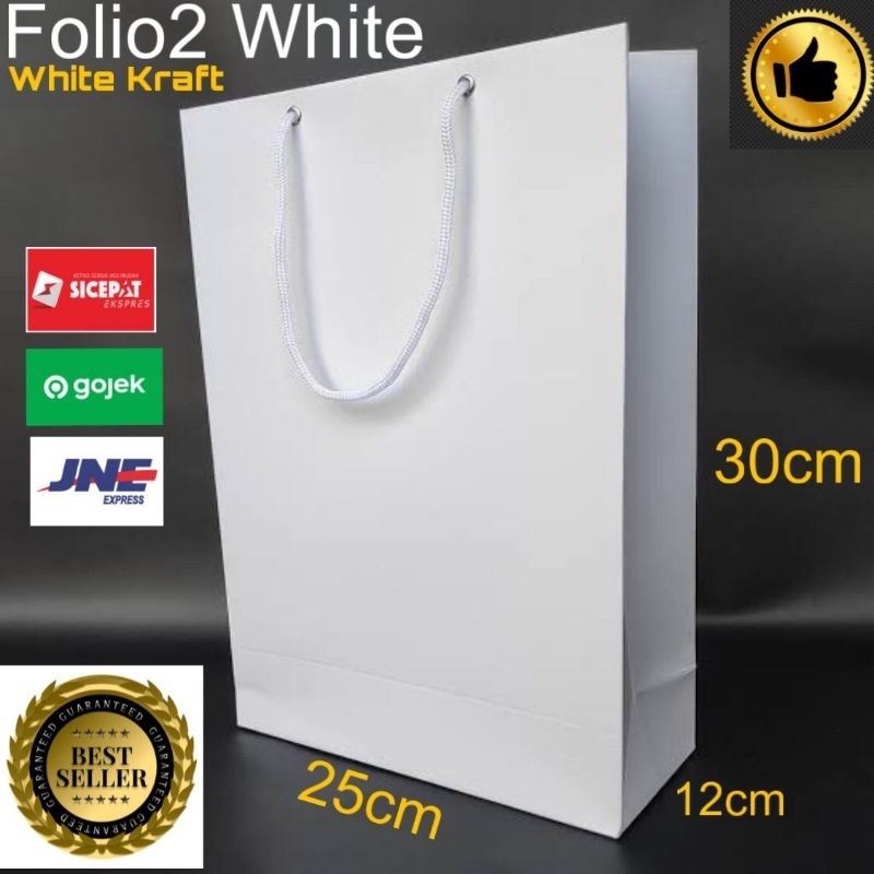 

PAPERBAG FOLIO PUTIH POLOS UK 25X12X30 / TAS KERTAS PUTIH POLOS / GOODIEBAG PUTIH POLOS / TAS KERTAS POLOS / PAPERBAG POLOS