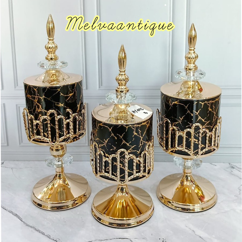 Toples Kaca Marbel Hitam / Toples Sultan Toples Turki 1 set 3 pcs