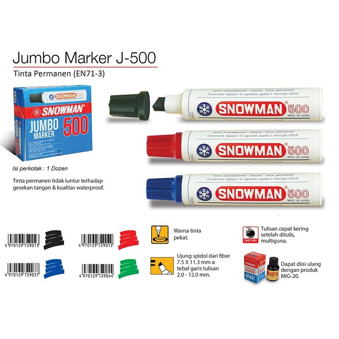 

[12 PCS] SPIDOL SNOWMAN JUMBO MARKER 500 PERMANEN