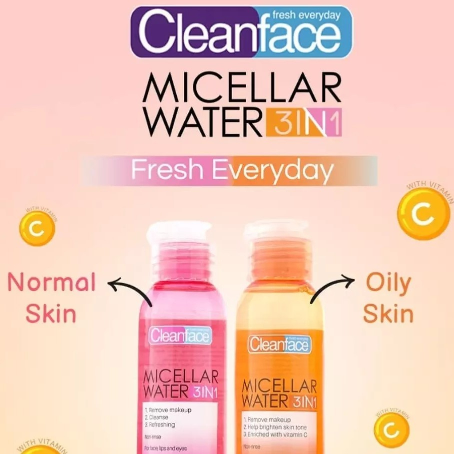 Cleanface 3in1 Micellar Water Normal Skin - Oily Skin - Micellar Water - 250ml - Purbasari