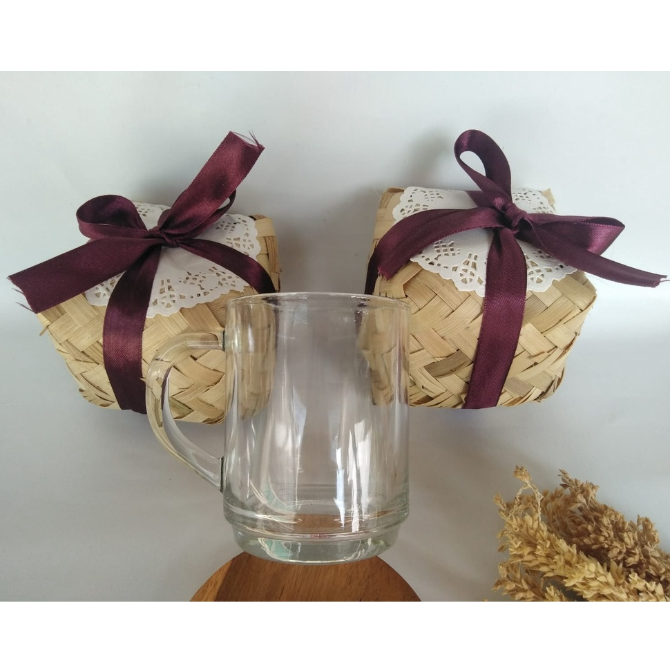 Souvenir Pernikahan Gelas Minum Gelas CG Bening Mug Gagang Kaca Cangkir Teh
