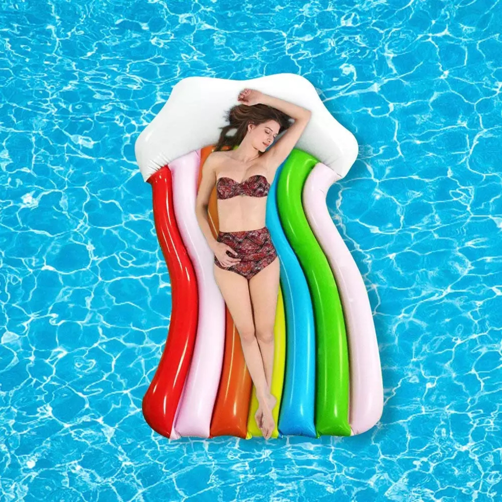 Pelampung Ban Renang Kolam Tiup, Rainbow Floatie Lounger, Matras Air untuk Dewasa [One Best Art]