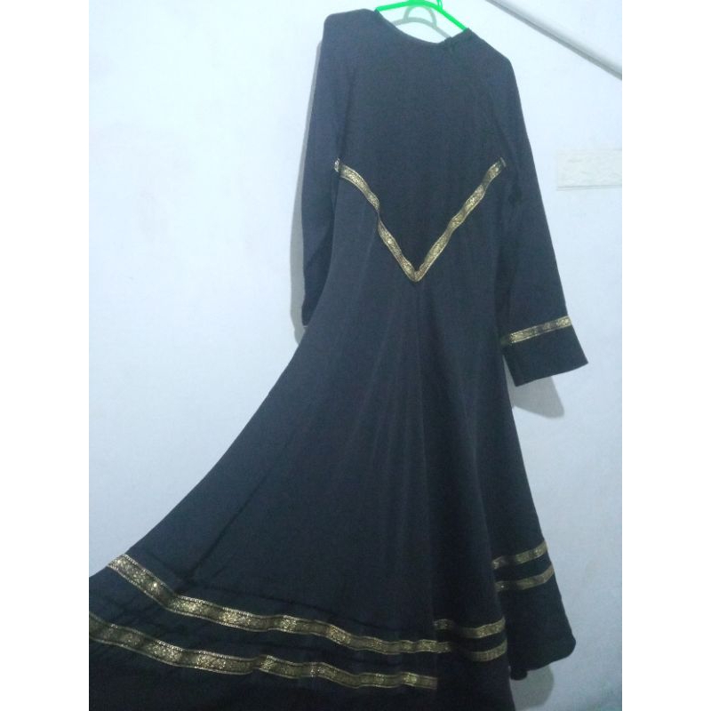 Preloved Abaya Baju Arab hitam jetblack furshan silk (Suitable for Walimah)