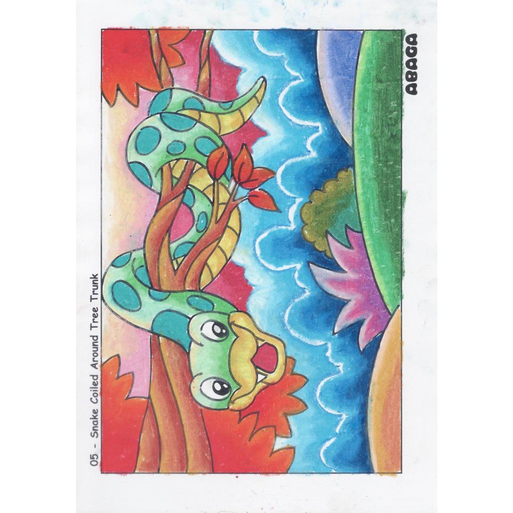 

Lembar Mewarnai Anak Teknik Pastel / Snake Coiled Around Tree Trunk / Smart Coloring Page