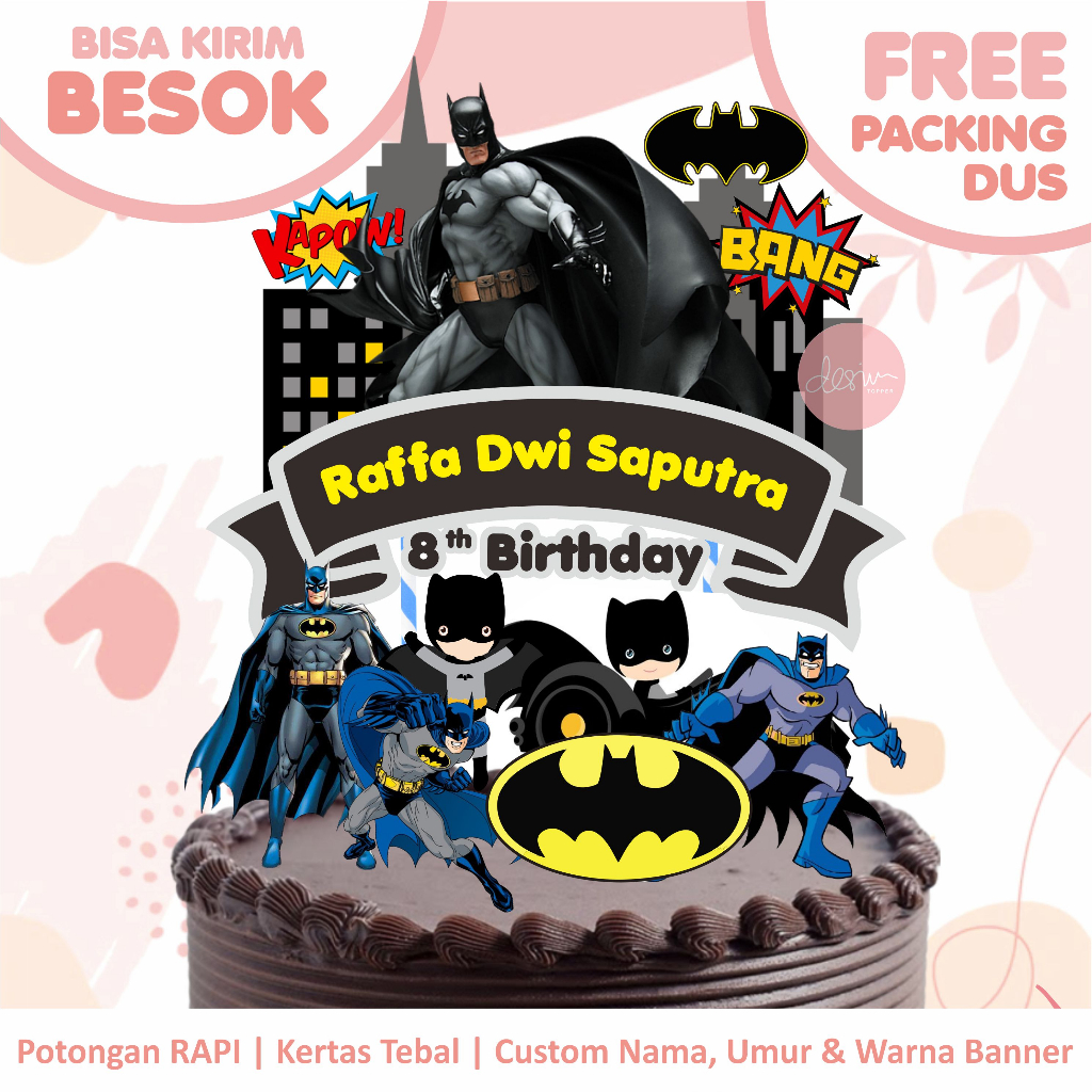 Topper Cake Batman (Custom Nama & Umur) FREE PACKING DUS