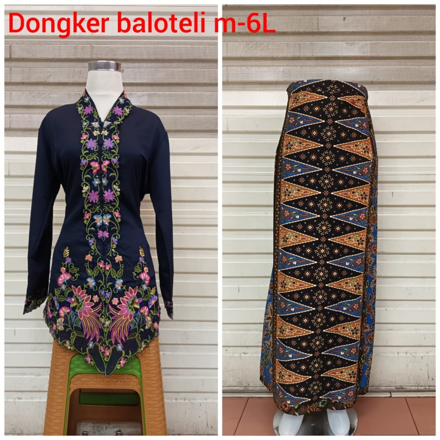 Kebaya encim bordir lengan panjang - navy, 5L