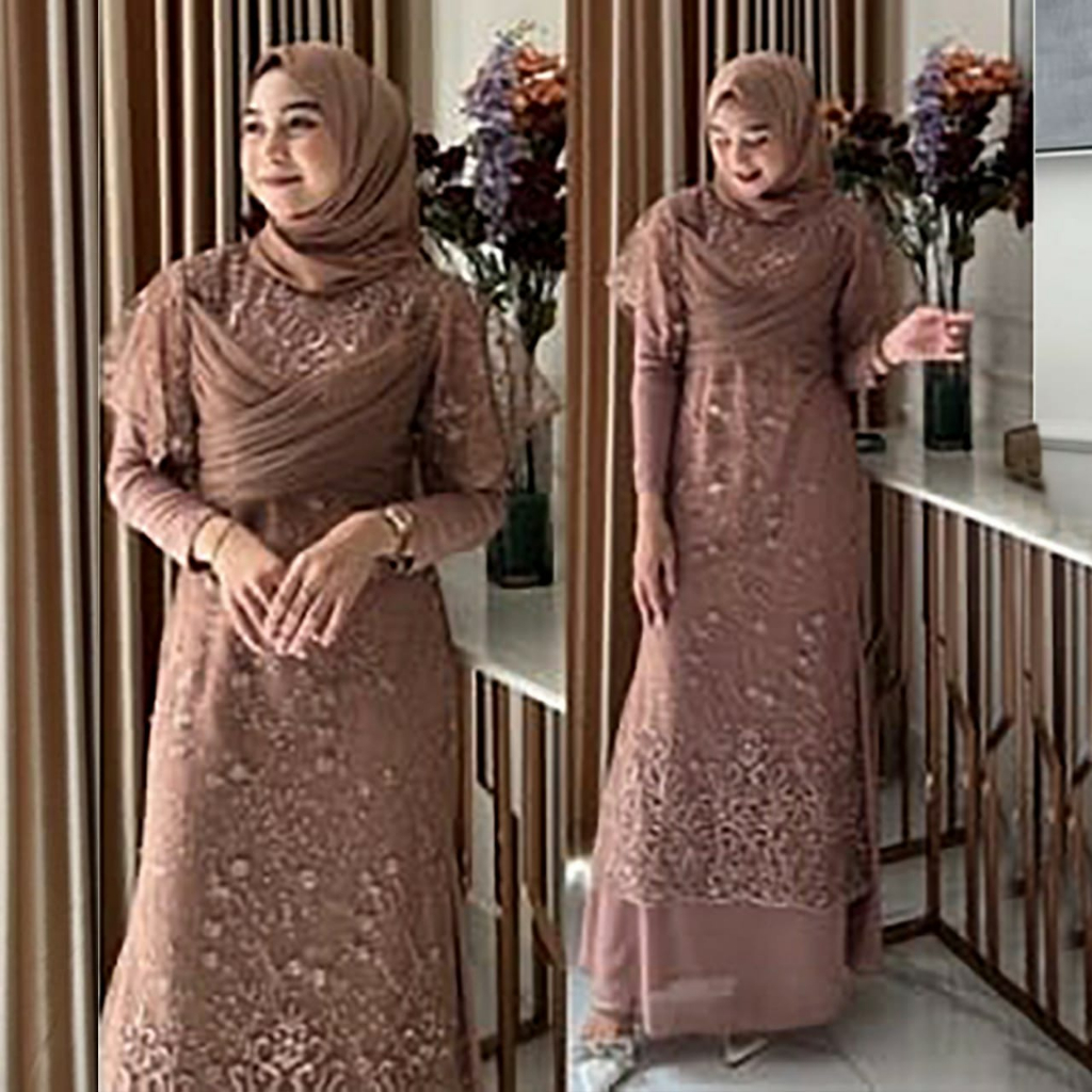 Maxy Levina Brukat Dress Brokat Kekinian Dress Kondangan Fashion Wanita Muslim COD