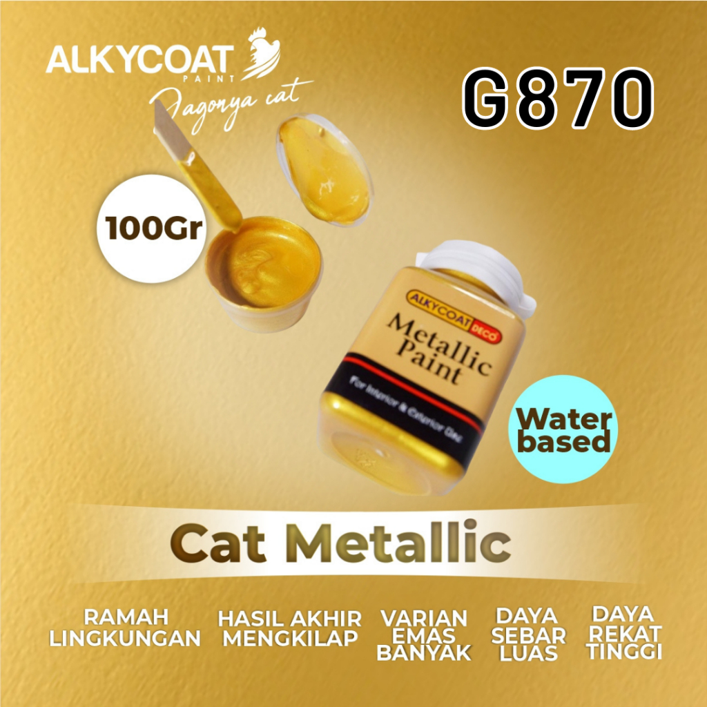 

CAT METALLIC PAINT WATERBASED / Cat Dekoratif/ Cat Gypsum / Cat Pagar / Cat Besi 100gr - G870 (Gold)