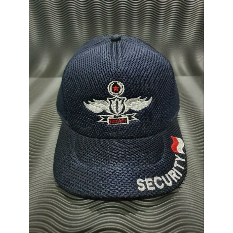 Topi jaring Security Biru Putih | Topi jala Logo  | Topi jaring pria | topi pria dewasa
