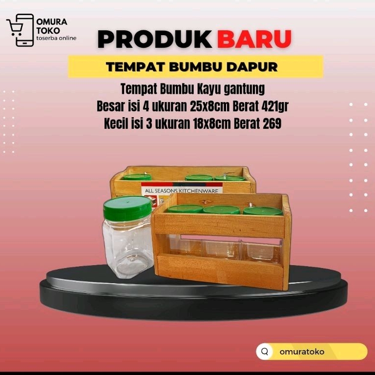 Tempat Bumbu Dapur Kayu Gantung | Wadah Bumbu Dapur | Omura Toko